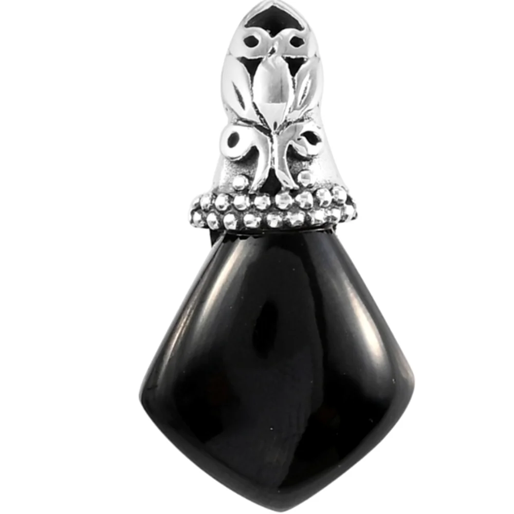 Black Jadeite Jade Pendant Platinum Over Sterling Silver